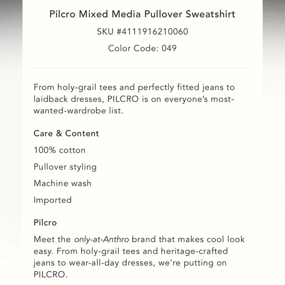 ✨ Anthropologie Mixed Media Pullover Sweatshirt Sz SP - Picture 7 of 7